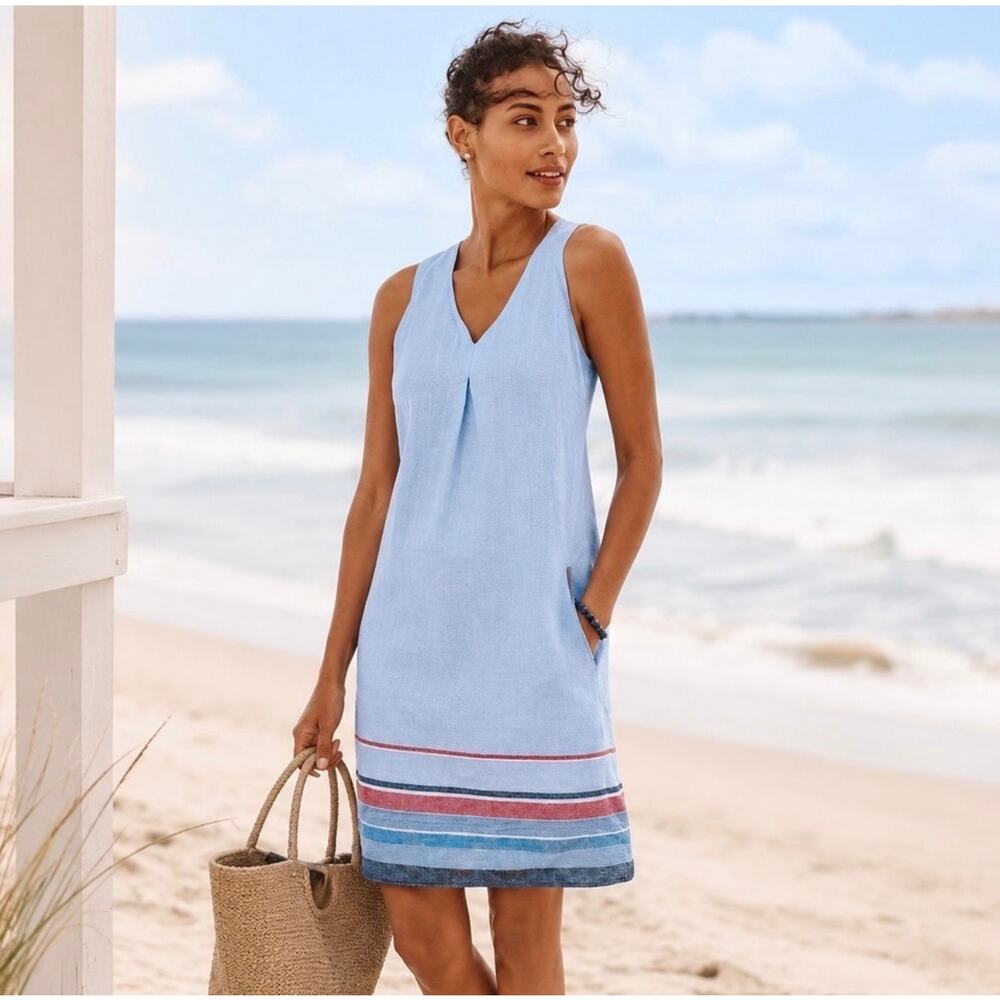 J.Jill Linen smock dress with pockets, see photos slight fading at armpits Large - Picture 1 of 12
